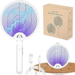 Foldable Swivel Mosquito Racket, UV Light Lamp Electric Fly Swatter Bug Zapper, 2 in 1 Mosquito Bat USB Rechargeable, Hangable Mosquito Swatter w/Long Lasting Lithium-ion Battery-9