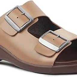 Leather Dual Buckle Slide Sandals with Arch Support Midsole For Men's-image-44