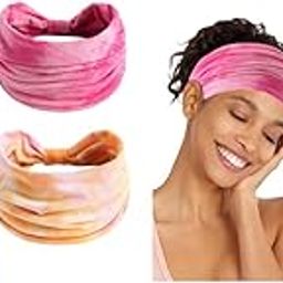 4PCS Head Bands for Women Wide Stretchy Pre-tied Sport Fashion Sweat Moisture-wicking Polyester Quick Dry Headwear Pink Orange-3