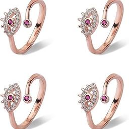 Evil Eye Rose Gold Toe Ring | 925 Sterling Silver,Adjustable| Pack of 4 | 6 Months Warranty(T&C) | With Certificate of Authenticity and 925 Stamp |-image-52