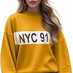 leotude Women's Boyfriend Fit Round Neck Color Blocked Full Sleeve Loopknit Sweatshirt (Color : Black-Grey)-picture-20