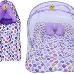Fareto Born Baby Apple Print Mattress with Net & Sleeping Bag(Purpal)(0-6 Months)-picture-25