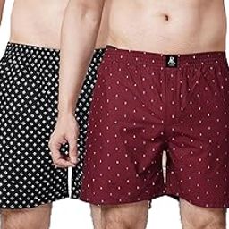 Mens' Cotton Blend Shorts Comfortable & Breathable Printed Regular Boxer -Pack of 2,Black, Maroon (B.MGK-M.DE-4XL_1)-picture-17