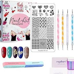 Royalkart Nail Art Kit for women | Nail Stamping Plate With Nail Stamper scraper 5 Dotting Pen, Nail Buffer Gift For Girl Love Edition(RK-08)-image-68