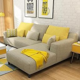 FURNY Mintoo 4 Seater Fabric RHS Sectional L Shape Sofa Set (Beige)-image-94