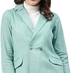 Women Light Green Cotton Solid Slim Fit Double Breasted Blazer-36