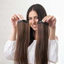 HairOriginals 100% Human Hair Extension for Women | Clip-In Side Patch Pair for Instant Volume and Length, Pack of 2 - Medium Brown, 16 Inches-image-3