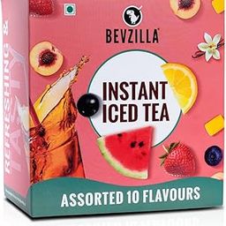 Bevzilla Iced Tea Powder Assorted 10 Flavours Pack, Ice Brew, Cold Brew, Strong and Highly Flavourful, No Artificial Ingredients, 30 Calorie Instant Ice Tea Powder, 30 GM Each Sachet x 10-picture-11