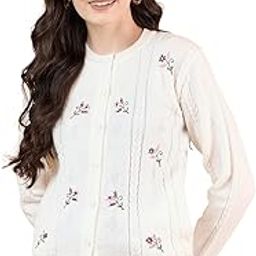 Floral Embroidered Cardigan Sweater for Women, Button-up Front, 2 Side Pockets, Regular Fit-0