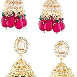zaveri pearls Combo of 2 Multicolor Stones Cluster Beads Drop Statement Jhumki Earrings For Women-ZPFK18949-picture-49