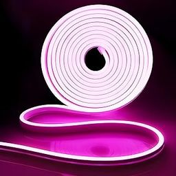 AirSky 5 Meter Long 120 LED s/m Neon Strip Rope Lights with 12V Adaptor Flat Silicone Neon Rope IP65 Waterproof Neon LED Strips for Indoor Outdoor Decoration (Pink)-image-1