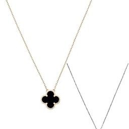 Double Sided Reversible Black and White Clover Small Pendant Necklace for Women | Stainless Steel 2-in-1 Korean Chain for Girls-29