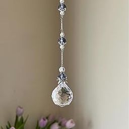 Mannikin Crystal Suncatcher with Purple Beads, 30cm Hanging Car Mirror Ornament, Home Decor Prism Ball Pendant Mirror Hanging Decoration-image-29