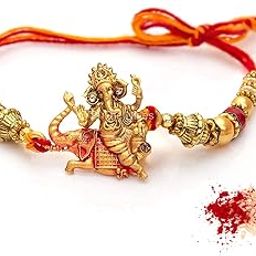 Womens Elegant Ganesha Red Rakhi For Beloved Brother With Tilak Material-image-52
