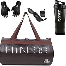 Hang It Gym Bag Combo for Men ll Gym Bag, Black Bottle, Black Wristband, Black Gloves ll Gym kit for Men and Women ll Gym Bag & Fitness Kit & Gym Bag Combo (Black)-image-15