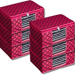 BB BACKBENCHERS Saree Cover/Bags/Organizer For Wardrobe - Foldable Saree Covers With Zip, Multipurpose Storage Bag For Suit, Lehanga, Dress Packing With Transparent Window, Pack of 6 (RED-CHECKER)-15