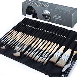 ARTIFY 24 Pieces Paint Brush Set, Expert Series, Enhanced Synthetic Brush Set with Cloth Roll and Palette Knife for Acrylic, Oil, Watercolor and Gouache (Birch)-image-52