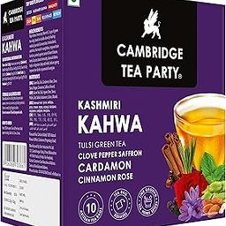 Cambridge Tea Party Kashmiri Kahwa, Saffron Almond Cardamom Clove Pepper Cinnamon Rose Tulsi Green Tea, 10 Tea Bags (immunity booster with natural vitamins, cleanse, detox, cold relief, weight loss, slim, skin glow)-11