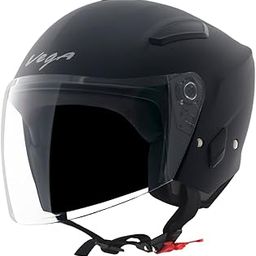 Vega Orion ISI Certified Matte Finish Open Face Helmet for Men and Women with Clear Visor-Dull Black-L-12