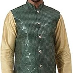 Men's Cotton Silk Sequenced Sleeveless Embroided Nehru Jacket-2