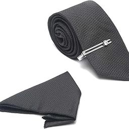 Mens Woven Premium Silk Necktie Suit Accessories Set With Pocket Square And Chrome Tie Pin (TE-CP)-image-93
