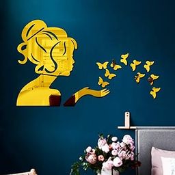 Bikri Kendra - Angel Fairy with Butterfly Golden Decorative Mirror Stickers for Wall, Wall Mirror Stickers, 3D Acrylic Stickers Wall Stickers for Hall Room, Bed Room, Kitchen Living Room Kids Room.-28