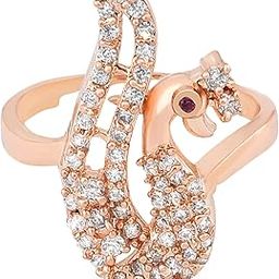 Rose Gold Peacock Inspired Contemporary Cubic Zirconia Adjustable Brass Ring For Women-ZPFK20028-image-14