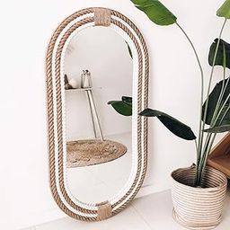 SRA Home Decor Wooden Vintage Frame Capsule Shape Wall-Mounted Rope Mirror, Mirror for Bathroom, Living Room, Wall Basin, Study Room, Office (White & Brown, 18x12 Inches)-image-18
