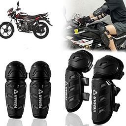 Auto Pearl Motorcycle Knee Shin Guards Elbow Pads, 4 in 1 Monstor Style Knee Shin Safe Protection Armor for Moto Cycling Racing compatible with Discover (Black, 4Pcs)-image-91