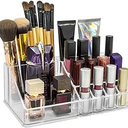 DGOOLS Plastic 16 Compartment Cosmetic Display Cases Makeup Lipstick Storage Organizer Holder Box Case,Transparent (22L x 12.2W x 7.5H)-image-87