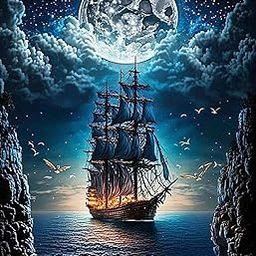 TREXEE DIY 5D Diamond Painting Kits for Adults Kids Beginner, DIY Painting by Numbers DIY Steamship Moon, Full Round Drill Gem Art Kits, DIY Paint by Numbers Kit Home Wall Decor 12x16 inch-image-86