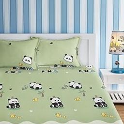 URBAN DREAM Kids Cute Panda Print Green and White BEDSHEET Set (Double Bed)-picture-14