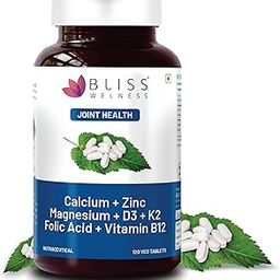 Calcium Magnesium Zinc Vitamin D3 K2 & B12 Folic Acid | Joint Support Bone Strength Pain Relief Ortho Care | For Men & Women Health Supplement - 120 Vegetarian Tablets.-9