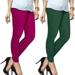 Pack of 2 Fit Stretchable Nylon Elasthane Fabric Ankle Full Length Leggings for Women -Bottle Green+Falsha-image-23