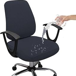 HOTKEI Dark Grey Dry Fit Office Chair Cover Set of 1 Water Resistant Seat Chair Covers 220GSM Fabric Stretchable Rotating Computer Chair Slipcovers Protector High Chair Cover Office Desk Chair 2 Pcs-10
