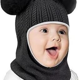 Baby Boys Girls Winter Knit Monkey Cap Super Soft Fleece Woolen Hat Pom Pom Unisex Kids Winter Hat (6 Months to 7 Yrs)-image-28