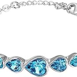 Bracelet for Women and Girls | Fashion Multicolor Crystal Bracelets for Women and Girls | Heart Shaped Silver Toned Bracelet | Birthday Gift for Girls and Women-image-86