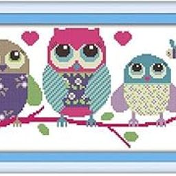 LOOM TREE Cartoon Three Owls Cross Stitch Kit, 37 x 19cm, 14CT, Unframed, All Seasons, Kid & Adult-image-11