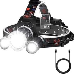 WEGON Headlamp Rechargeable Headlight with 3 Lights 4 Modes, 6000 Lumen Super Bright LED Lamp, Hands-Free Flashlight Headlamp for Running, Camping, Fishing, Cycling, Hiking, Waterproof-14