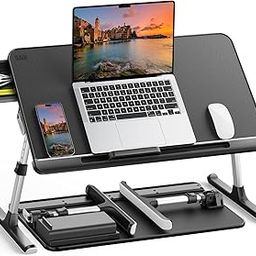 SAIJI Bed Tray Table,Adjustable Laptop Stand With Storage Drawer,Portable Standing Table With Foldable Legs,Lap Tablet Desk For Sofa Couch Floor(Black,Large)(Pvc Leather)33 Centimeters,63 Centimeters-14