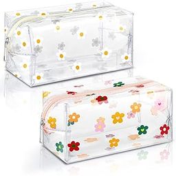 2 Pack Cute Flower Makeup Bags Floral Cosmetic Bag Daisy Zippered Pouches Portable Toiletry Pouches for Women Travel Vacation Bathroom Organizing(Daisy)-image-78