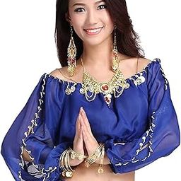 The Dance Bible Women Long Sleeve Chiffon Belly Dance Sequin Coin Embellished Blouse Top-image-24