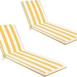 Only choice 2 Pieces Set Outdoor Lounge Chair Cushions Patio Chaise Lounge Replacement Cushions Funiture Seat Cushions Chair Pads Set of 2 (Yellow White Striped)-image-10