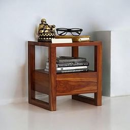 MISAN Solid Sheesham Wood Bedside Table for Bedroom | Wooden Bed Side Nightstand Lamp Table with Drawer & Open Shelf Storage for Home & Hotels | Rosewood, Natural Finish (Hony)-image-14