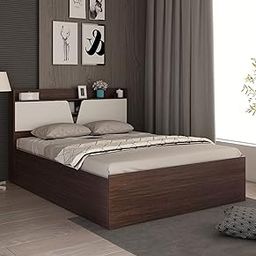 FURNY Crownia King Size Engineered Wood Bed in Choco Walnut Finish with Box Storage-1
