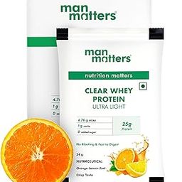 Man Matters Clear Whey Protein Powder (Orange Flavour) | No Added Sugar | For Muscle Support & Recovery | Ultra Light Formulation | 170g (34g x 5 Sachet) | Vegetarian & Gluten Free-image-94