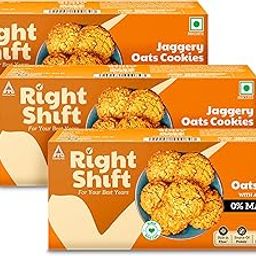 Right Shift Jaggery 0% Maida Oats Cookies, 0% Refined Sugar, 300g | Pack of 3 | 3x Rolled Oats | No Maida Biscuits, No Refined Sugar, Sugar Free Cookies | High Fibre Digestive Biscuits-64