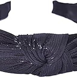 Solid Shimmer Fabric Knot Plastic Hairband Headband for Girls and Women (Black)-image-92