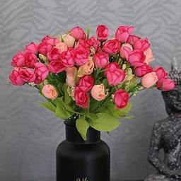 TIED RIBBONS Set of 2 Mini Artificial Peony Flower Bunches Small (Pink) for Vase Pot Living Room Indoor Table Centerpiece Home Décor Wedding Decoration Party Events Gift, Polyester-6