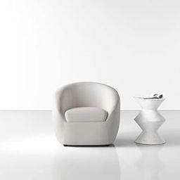City Wood Palace Modern Velvet Barrel Accent Chair, Curved Back Swivel Armchair, Single Seater Languid Premium Wing Back Cushioned Lounge Chair for Living Room (White)-image-85